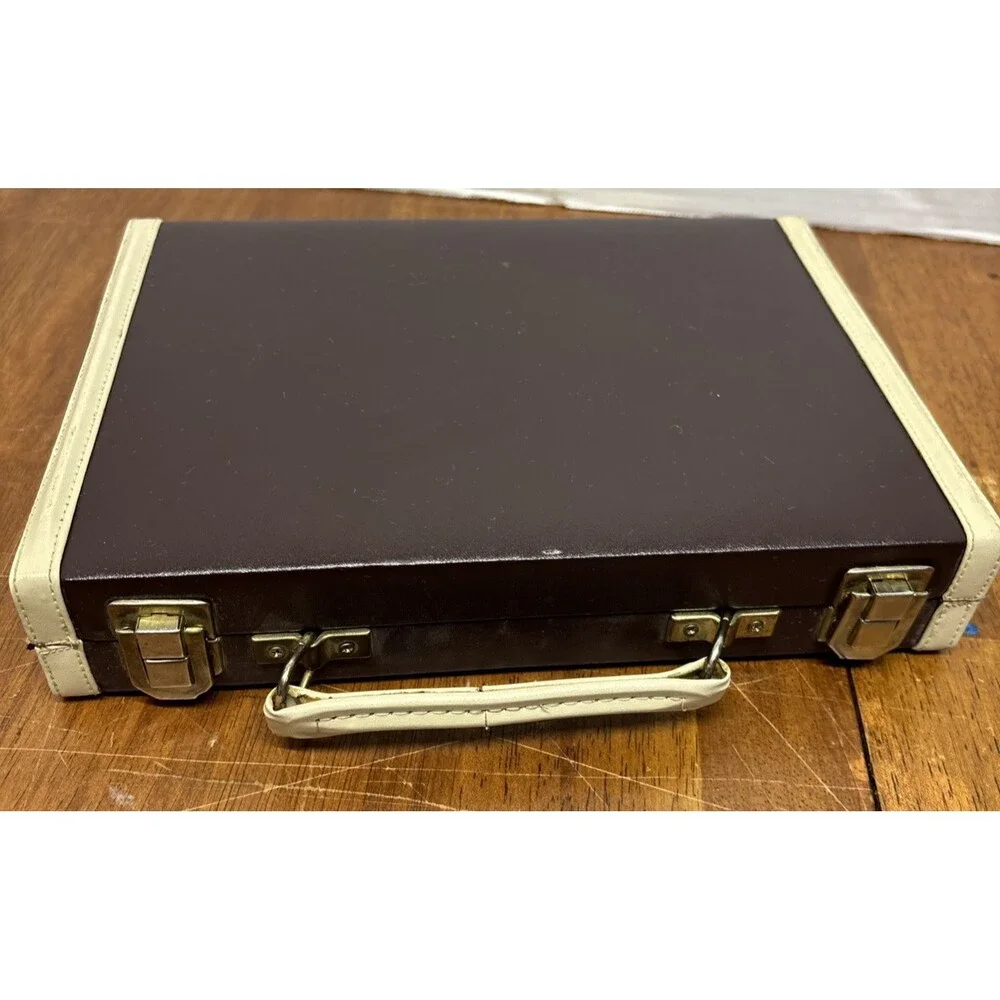 Vintage Chouette Travel Backgammon Set Attaché Case Complete Dice Cups Rules